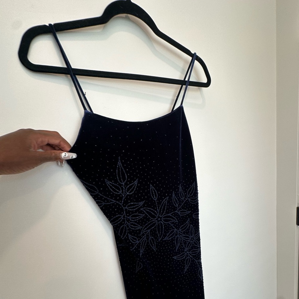 Navy velvet rhinestones dress